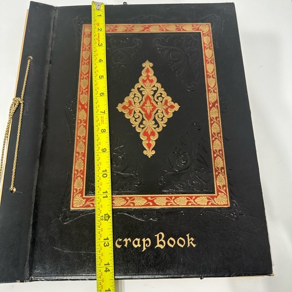 Vintage Leather Bound Unused Scrapbook Black Red Gold - Picture 6 of 7